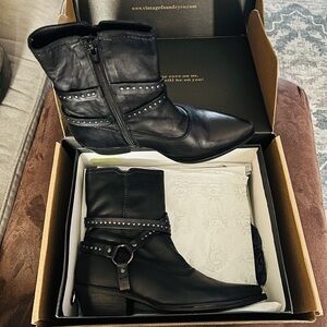 Genuine Leather Vintage Foundry Black Studded Ankle Boots